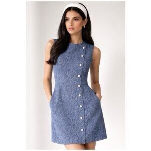 Veronica Beard Blue Sleeveless Button-Front Shift Dress